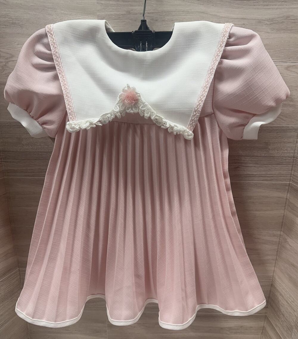 Vintage Who! Clothing Co Baby Girl Pink Dress 24 M White Bib Collar Ribbed